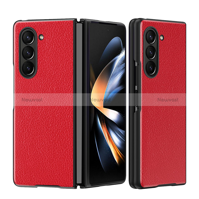 Luxury Leather Matte Finish and Plastic Back Cover Case QH1 for Samsung Galaxy Z Fold5 5G Red