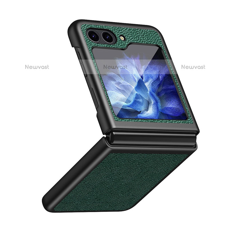 Luxury Leather Matte Finish and Plastic Back Cover Case QH2 for Samsung Galaxy Z Flip5 5G Green