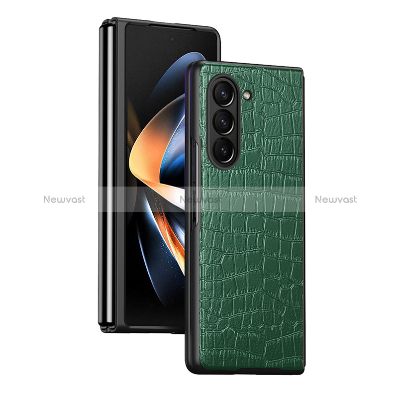 Luxury Leather Matte Finish and Plastic Back Cover Case QH2 for Samsung Galaxy Z Fold5 5G Green