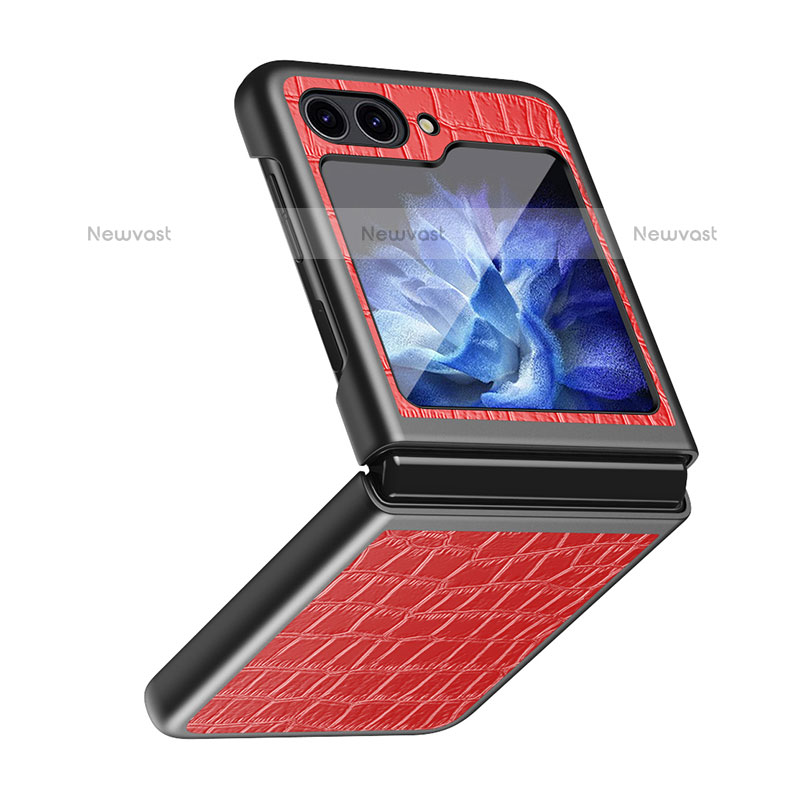 Luxury Leather Matte Finish and Plastic Back Cover Case QH4 for Samsung Galaxy Z Flip5 5G Red