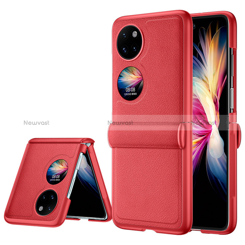 Luxury Leather Matte Finish and Plastic Back Cover Case QK2 for Huawei Pocket S Red