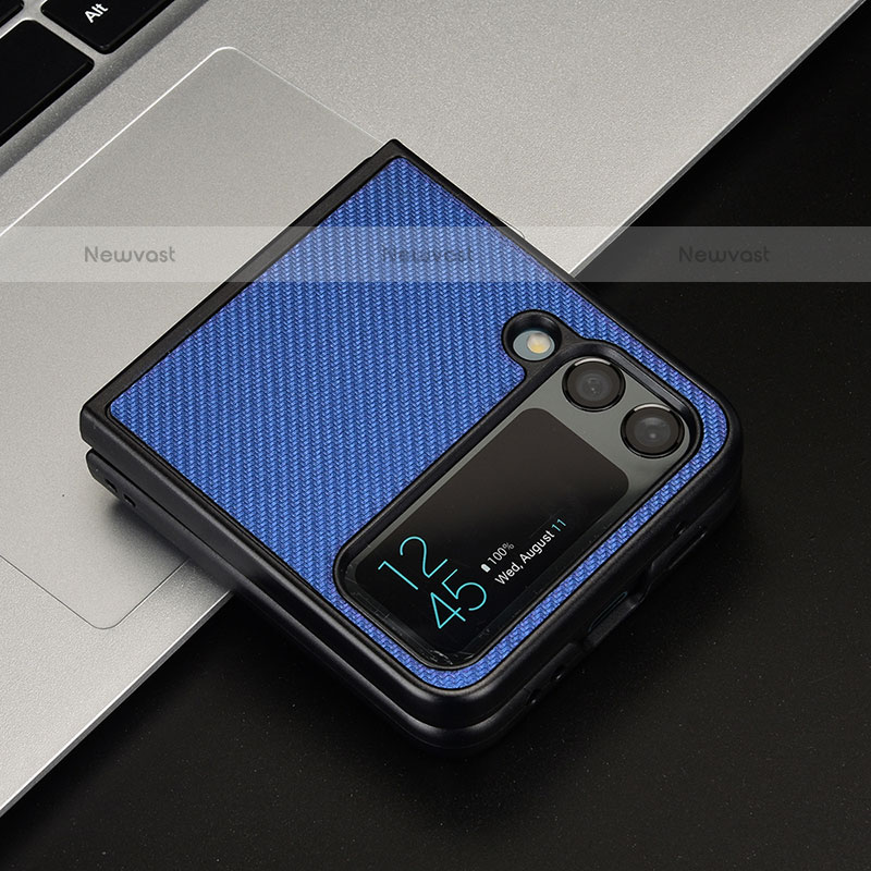 Luxury Leather Matte Finish and Plastic Back Cover Case R02 for Samsung Galaxy Z Flip3 5G Blue