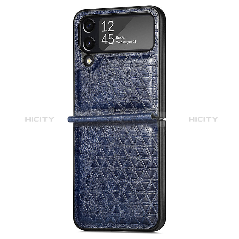 Luxury Leather Matte Finish and Plastic Back Cover Case R02 for Samsung Galaxy Z Flip4 5G Blue