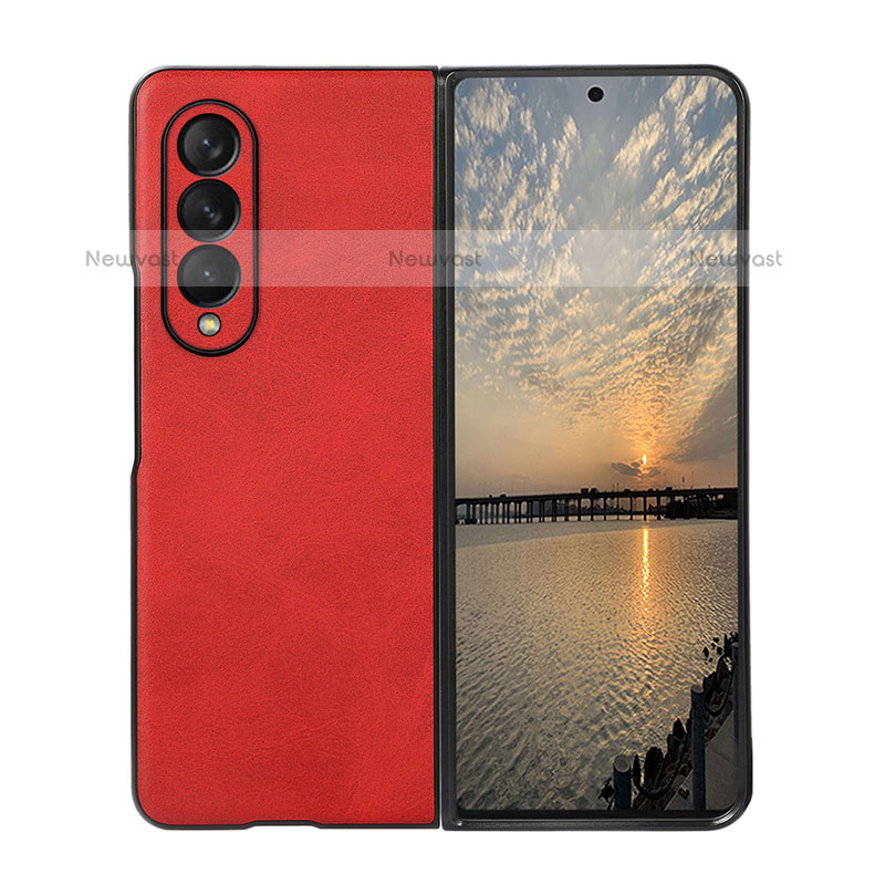 Luxury Leather Matte Finish and Plastic Back Cover Case R02 for Samsung Galaxy Z Fold3 5G Red