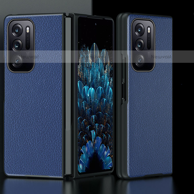 Luxury Leather Matte Finish and Plastic Back Cover Case R03 for Oppo Find N 5G Blue