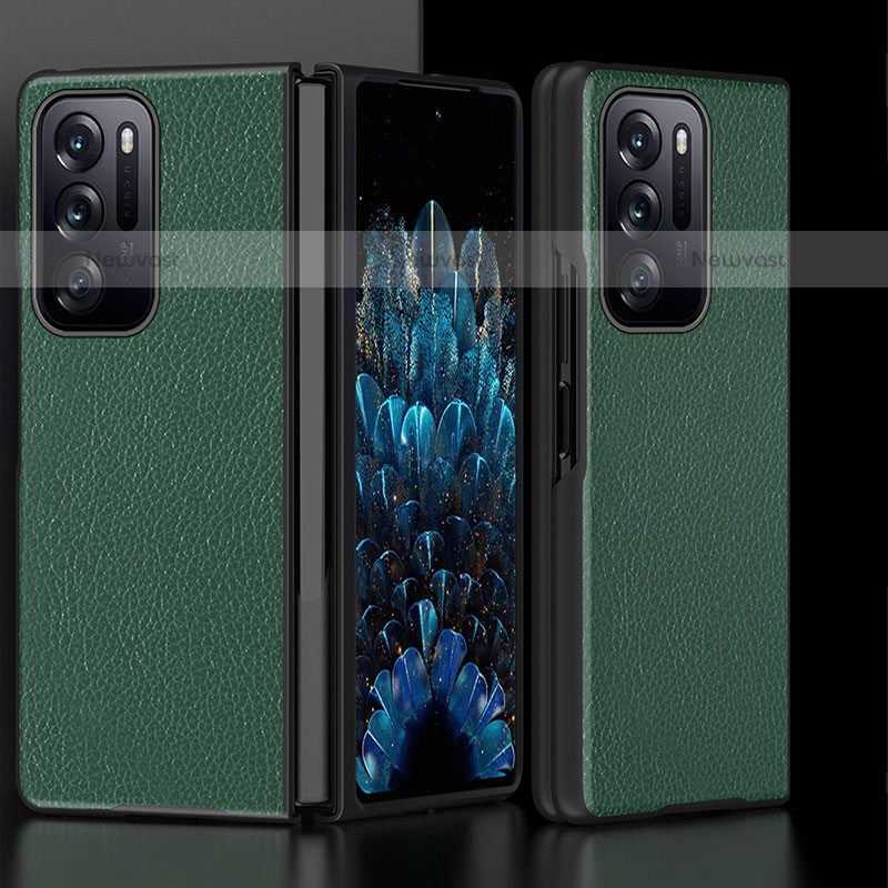 Luxury Leather Matte Finish and Plastic Back Cover Case R03 for Oppo Find N 5G Green