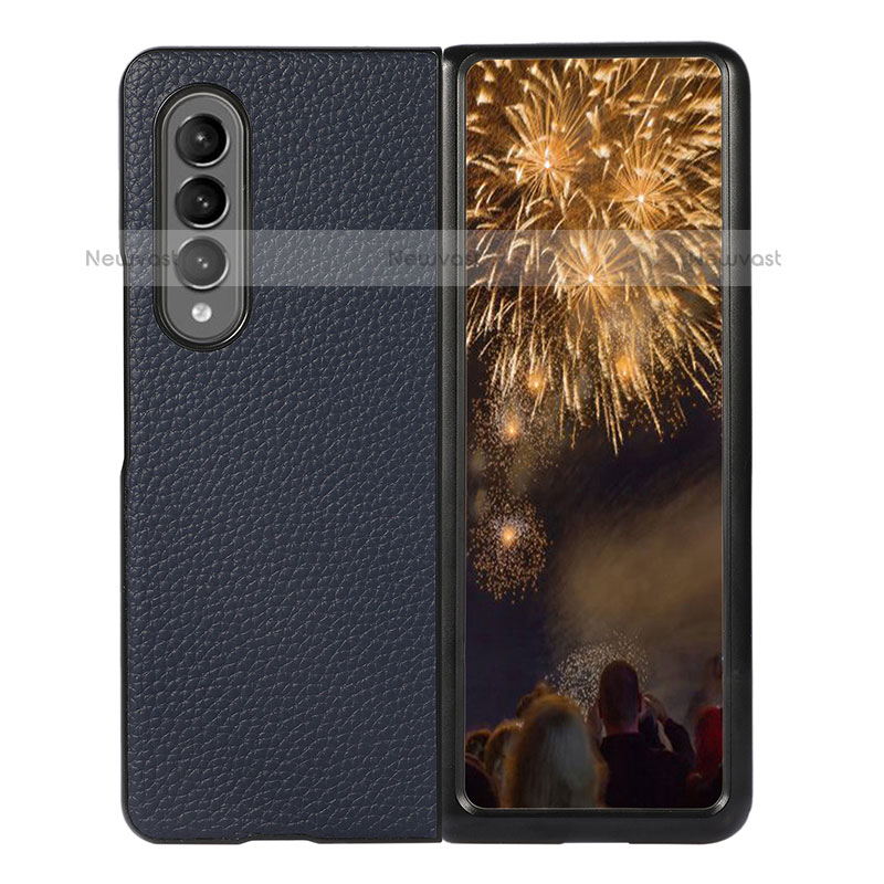 Luxury Leather Matte Finish and Plastic Back Cover Case R03 for Samsung Galaxy Z Fold3 5G