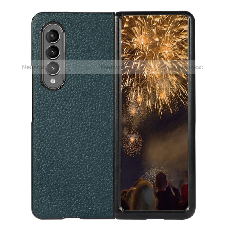 Luxury Leather Matte Finish and Plastic Back Cover Case R03 for Samsung Galaxy Z Fold3 5G