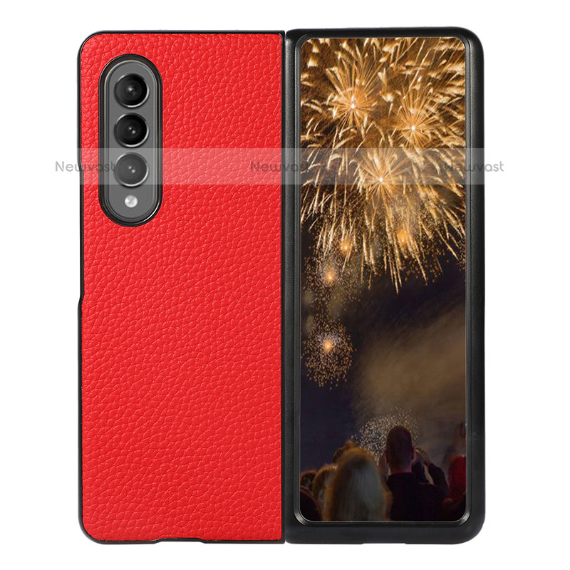 Luxury Leather Matte Finish and Plastic Back Cover Case R03 for Samsung Galaxy Z Fold3 5G