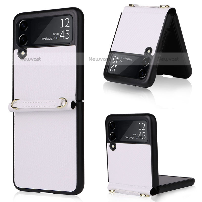 Luxury Leather Matte Finish and Plastic Back Cover Case R04 for Samsung Galaxy Z Flip3 5G