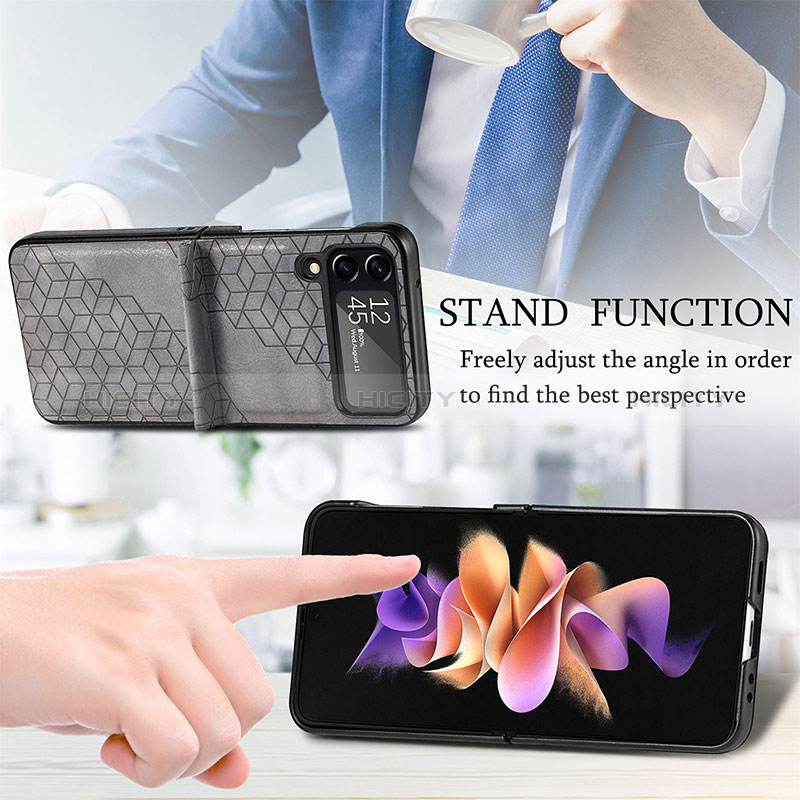 Luxury Leather Matte Finish and Plastic Back Cover Case R04 for Samsung Galaxy Z Flip4 5G