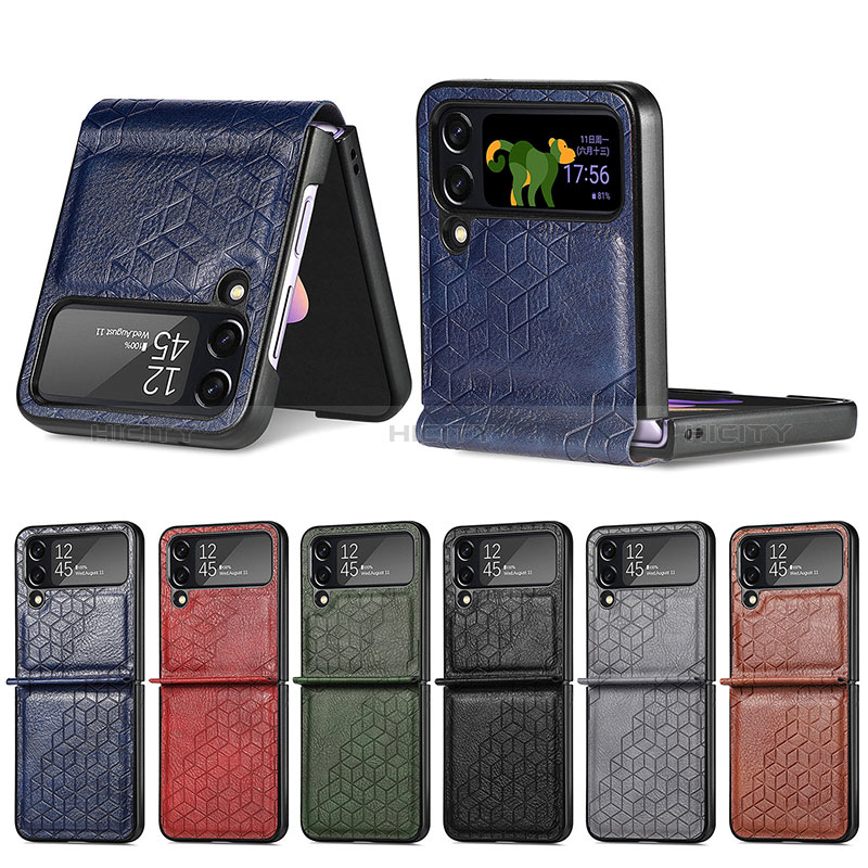 Luxury Leather Matte Finish and Plastic Back Cover Case R04 for Samsung Galaxy Z Flip4 5G