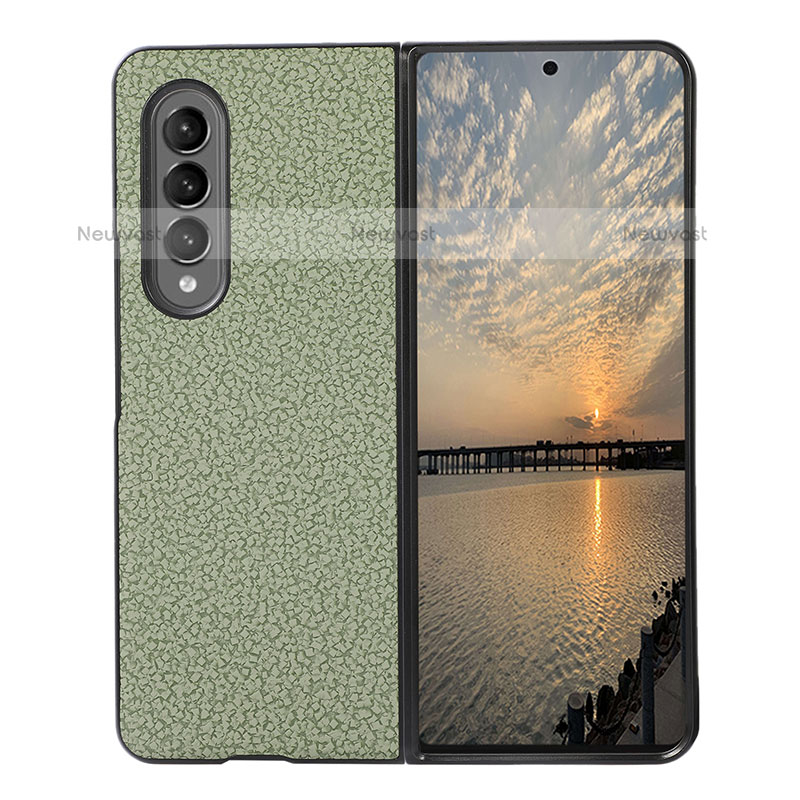 Luxury Leather Matte Finish and Plastic Back Cover Case R04 for Samsung Galaxy Z Fold3 5G Green