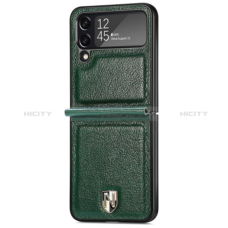 Luxury Leather Matte Finish and Plastic Back Cover Case R05 for Samsung Galaxy Z Flip4 5G Green