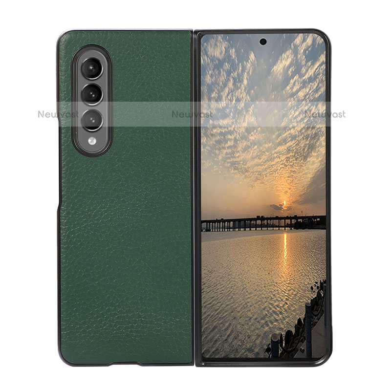 Luxury Leather Matte Finish and Plastic Back Cover Case R05 for Samsung Galaxy Z Fold3 5G Green