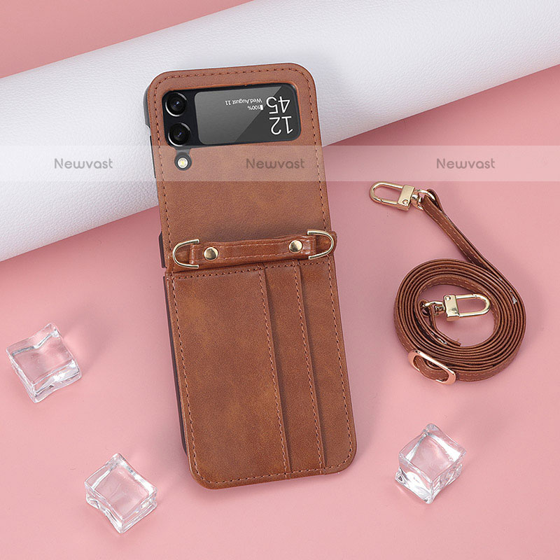 Luxury Leather Matte Finish and Plastic Back Cover Case R06 for Samsung Galaxy Z Flip3 5G