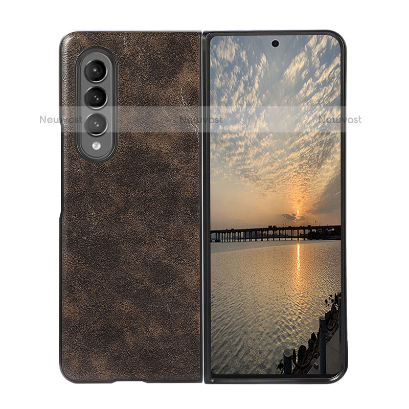 Luxury Leather Matte Finish and Plastic Back Cover Case R07 for Samsung Galaxy Z Fold3 5G