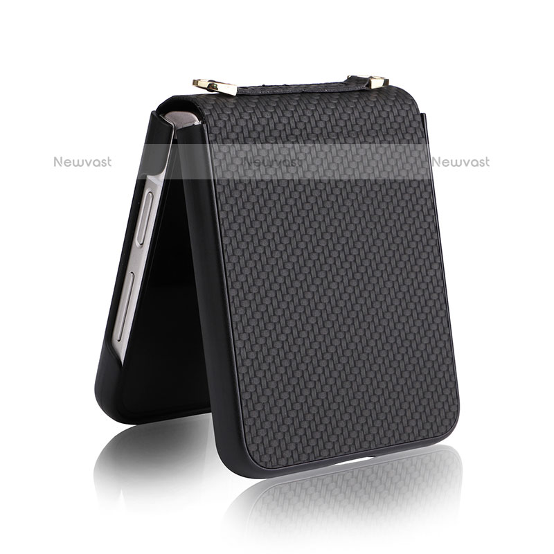 Luxury Leather Matte Finish and Plastic Back Cover Case R08 for Samsung Galaxy Z Flip3 5G