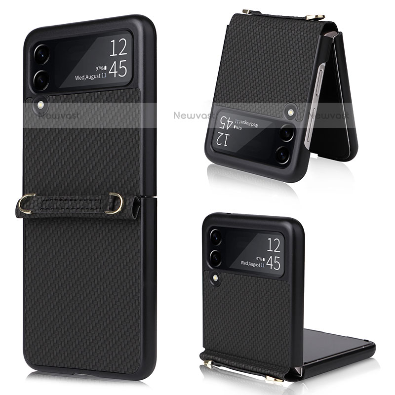 Luxury Leather Matte Finish and Plastic Back Cover Case R08 for Samsung Galaxy Z Flip3 5G