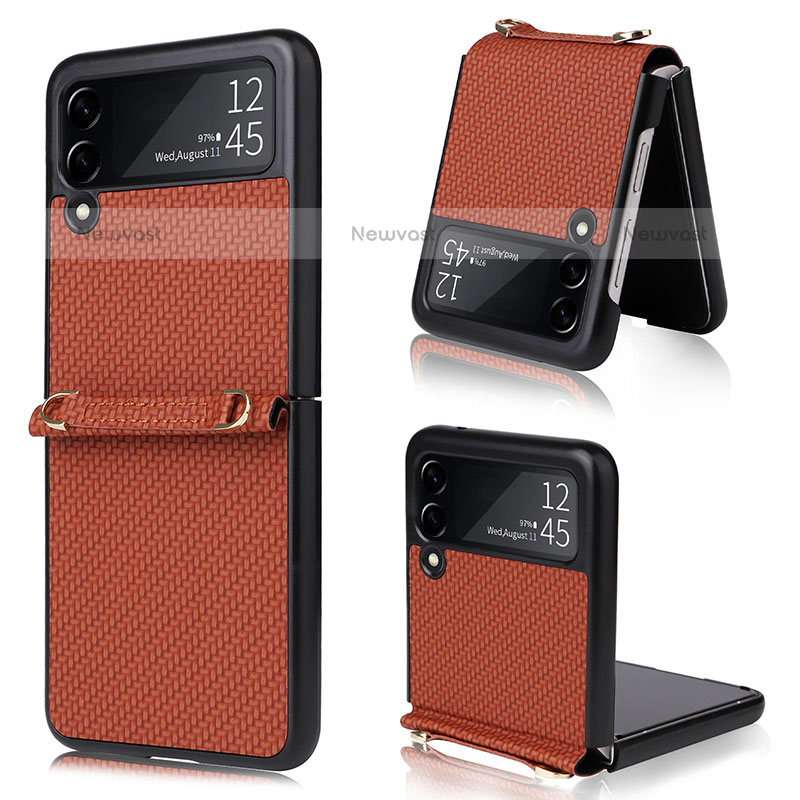 Luxury Leather Matte Finish and Plastic Back Cover Case R08 for Samsung Galaxy Z Flip3 5G