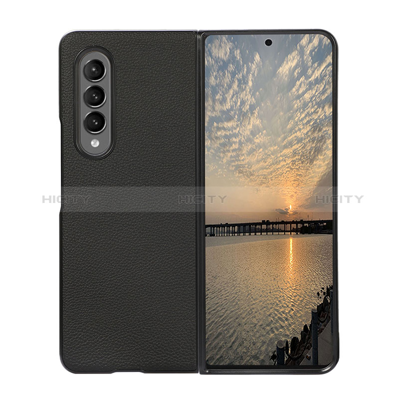 Luxury Leather Matte Finish and Plastic Back Cover Case R08 for Samsung Galaxy Z Fold4 5G Black