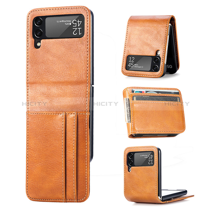 Luxury Leather Matte Finish and Plastic Back Cover Case R09 for Samsung Galaxy Z Flip4 5G