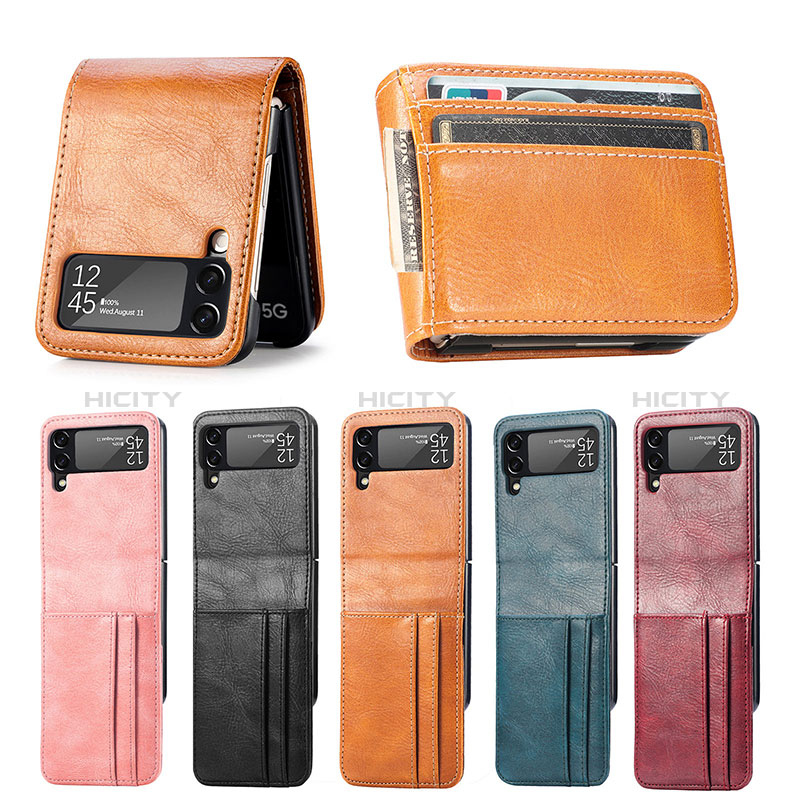 Luxury Leather Matte Finish and Plastic Back Cover Case R09 for Samsung Galaxy Z Flip4 5G