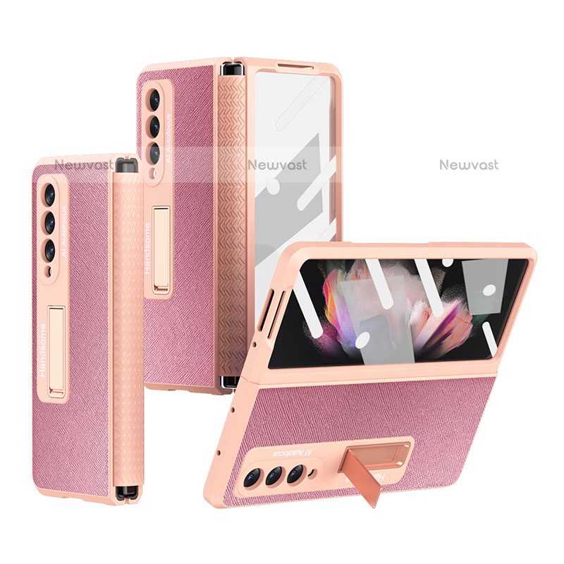 Luxury Leather Matte Finish and Plastic Back Cover Case R09 for Samsung Galaxy Z Fold3 5G