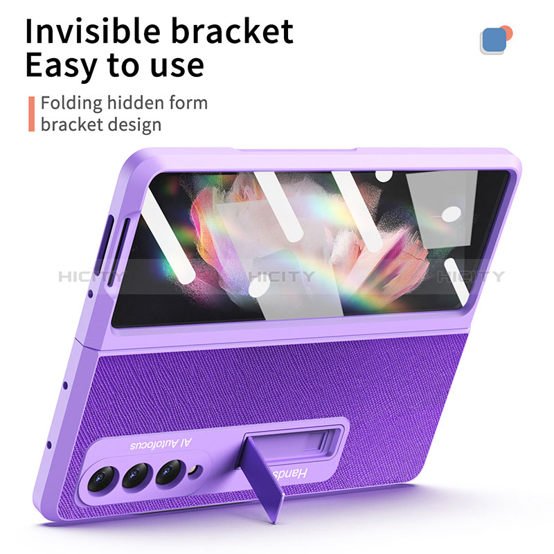 Luxury Leather Matte Finish and Plastic Back Cover Case R09 for Samsung Galaxy Z Fold4 5G