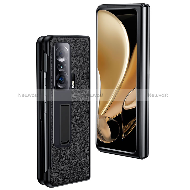 Luxury Leather Matte Finish and Plastic Back Cover Case S01 for Huawei Honor Magic V 5G Black