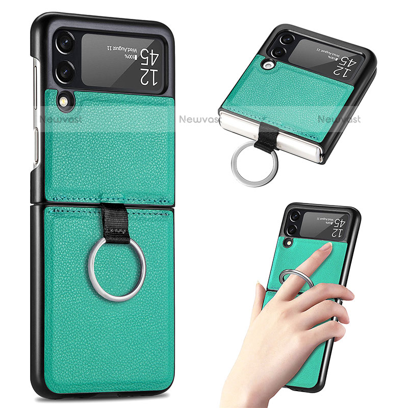 Luxury Leather Matte Finish and Plastic Back Cover Case S01 for Samsung Galaxy Z Flip3 5G Green