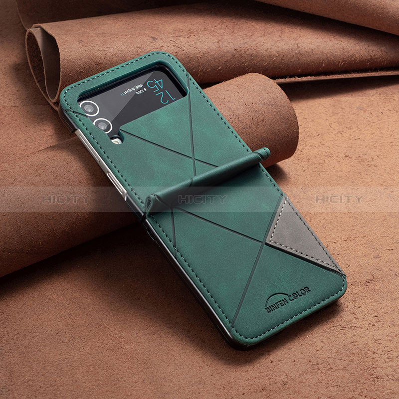 Luxury Leather Matte Finish and Plastic Back Cover Case S01 for Samsung Galaxy Z Flip4 5G Green