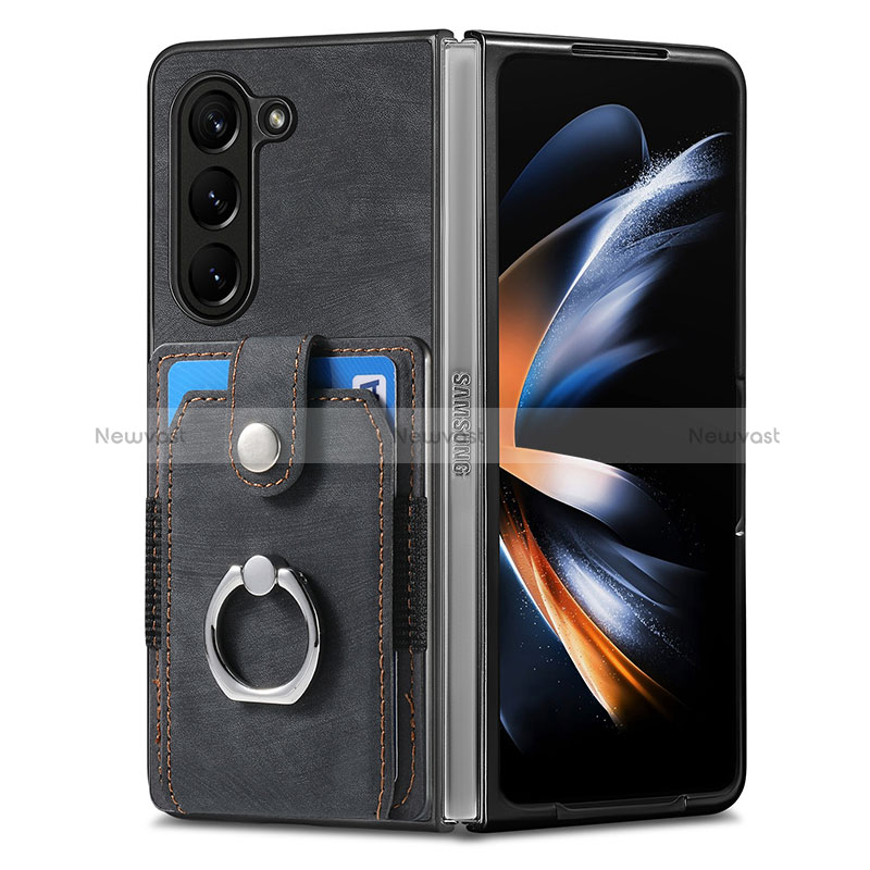 Luxury Leather Matte Finish and Plastic Back Cover Case S01D for Samsung Galaxy Z Fold5 5G