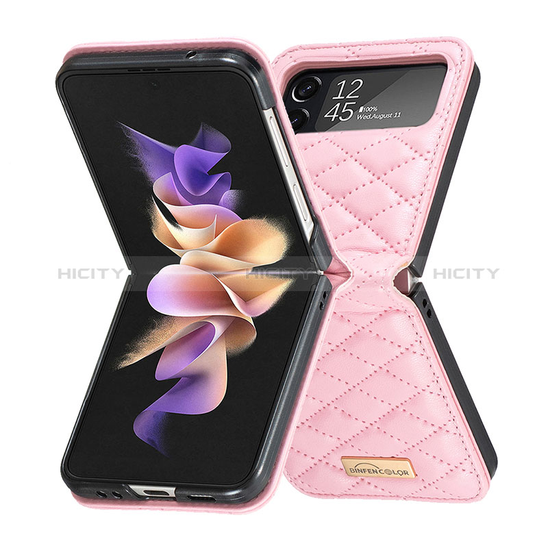 Luxury Leather Matte Finish and Plastic Back Cover Case S02 for Samsung Galaxy Z Flip4 5G