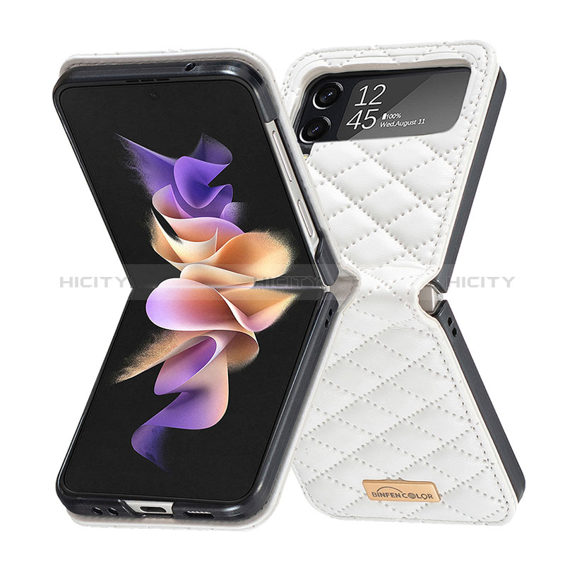 Luxury Leather Matte Finish and Plastic Back Cover Case S02 for Samsung Galaxy Z Flip4 5G