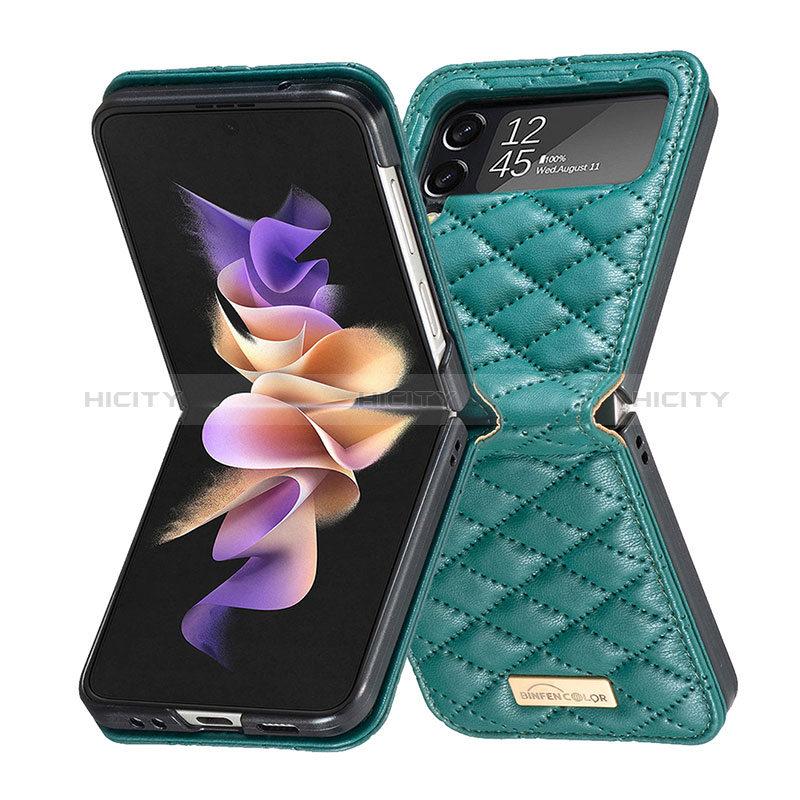 Luxury Leather Matte Finish and Plastic Back Cover Case S02 for Samsung Galaxy Z Flip4 5G Green