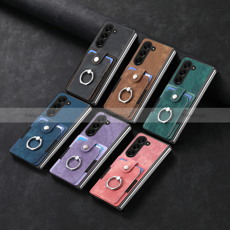 Luxury Leather Matte Finish and Plastic Back Cover Case S02D for Samsung Galaxy Z Fold5 5G