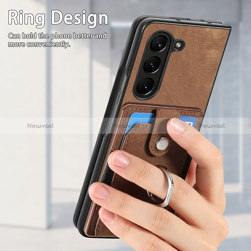 Luxury Leather Matte Finish and Plastic Back Cover Case S02D for Samsung Galaxy Z Fold5 5G