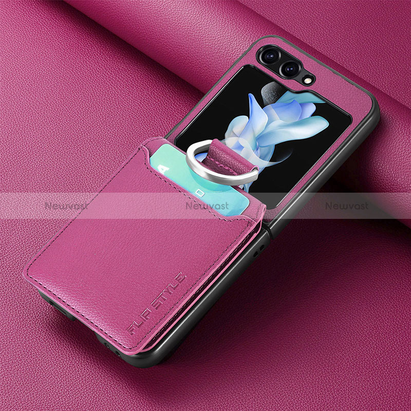 Luxury Leather Matte Finish and Plastic Back Cover Case S03D for Samsung Galaxy Z Flip5 5G