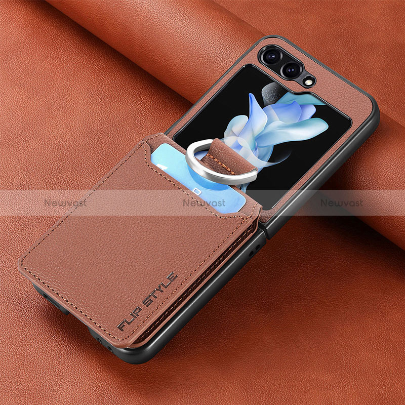 Luxury Leather Matte Finish and Plastic Back Cover Case S03D for Samsung Galaxy Z Flip5 5G