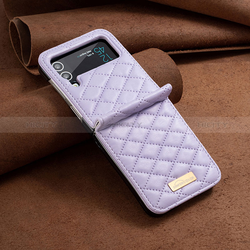 Luxury Leather Matte Finish and Plastic Back Cover Case S04 for Samsung Galaxy Z Flip4 5G Purple