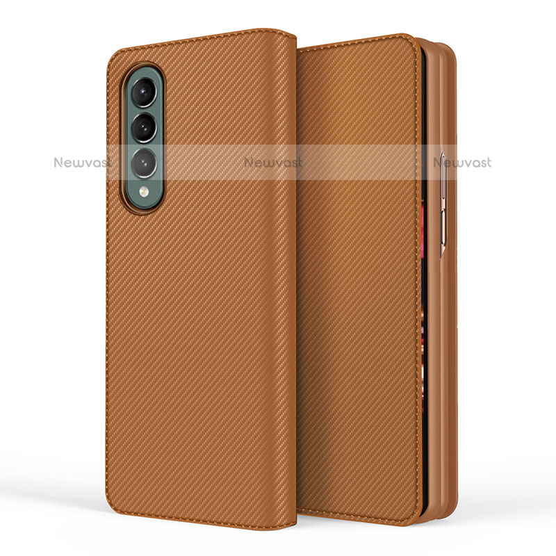 Luxury Leather Matte Finish and Plastic Back Cover Case S04 for Samsung Galaxy Z Fold3 5G