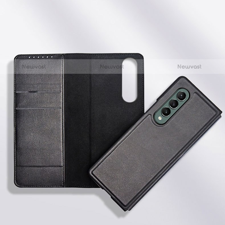 Luxury Leather Matte Finish and Plastic Back Cover Case S04 for Samsung Galaxy Z Fold3 5G