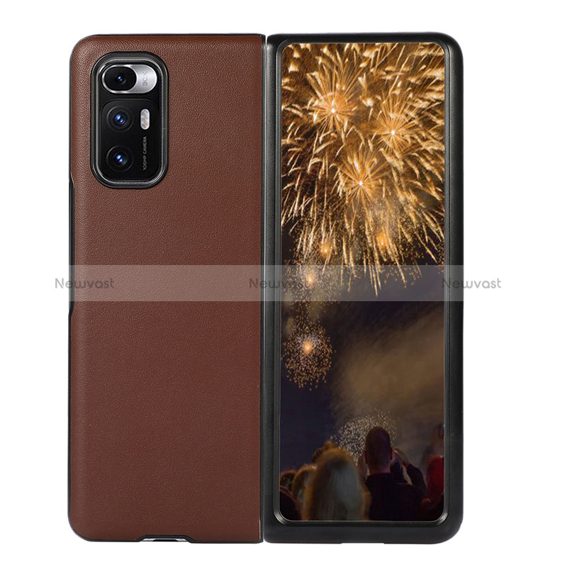 Luxury Leather Matte Finish and Plastic Back Cover Case S04 for Xiaomi Mix Fold 5G Brown