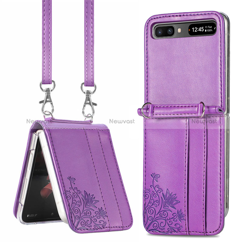 Luxury Leather Matte Finish and Plastic Back Cover Case S04D for Samsung Galaxy Z Flip5 5G