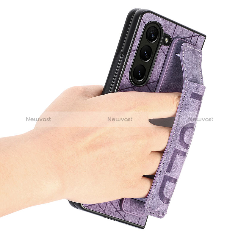 Luxury Leather Matte Finish and Plastic Back Cover Case S04D for Samsung Galaxy Z Fold5 5G