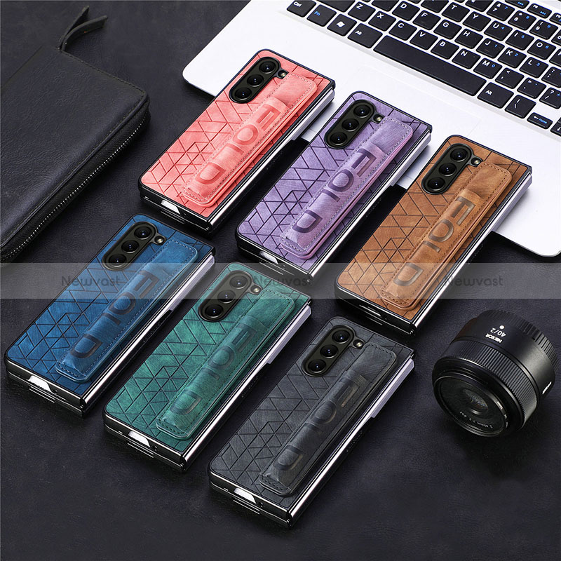 Luxury Leather Matte Finish and Plastic Back Cover Case S04D for Samsung Galaxy Z Fold5 5G