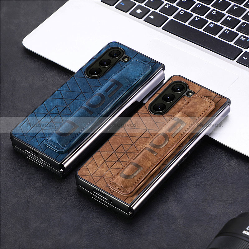 Luxury Leather Matte Finish and Plastic Back Cover Case S04D for Samsung Galaxy Z Fold5 5G