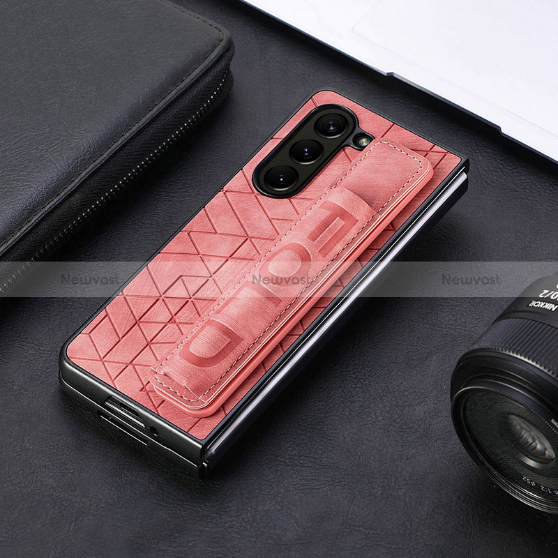 Luxury Leather Matte Finish and Plastic Back Cover Case S04D for Samsung Galaxy Z Fold5 5G Red