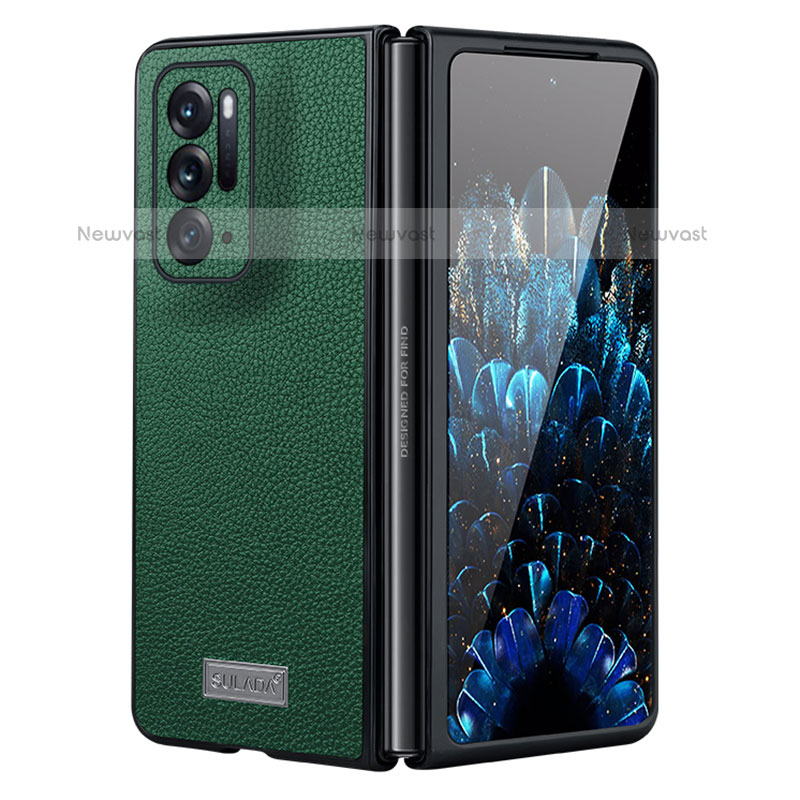 Luxury Leather Matte Finish and Plastic Back Cover Case S05 for Oppo Find N 5G Green